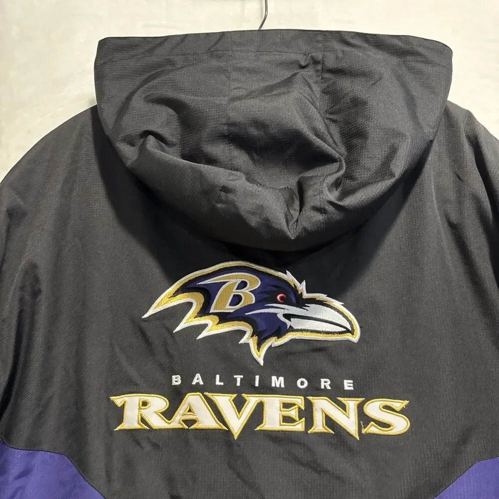 Reebok Ravens NFL Football Jacket Fleece Lined Hooded Full Zip Up Men's XL Black